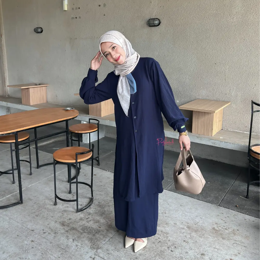 NUHA One Set Tunik Setelan Baju Pakaian Terbaru Kekinian Bahan Crinkle airflow Premium Baju lebaran Tunik Setelan Wanita Dewasa Muslim