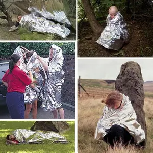 Selimut Darurat Poliester Perak, 130 x 210 cm, Tahan Air, Selimut Termal, Peralatan Pertolongan Pertama, Aplikasi Universal