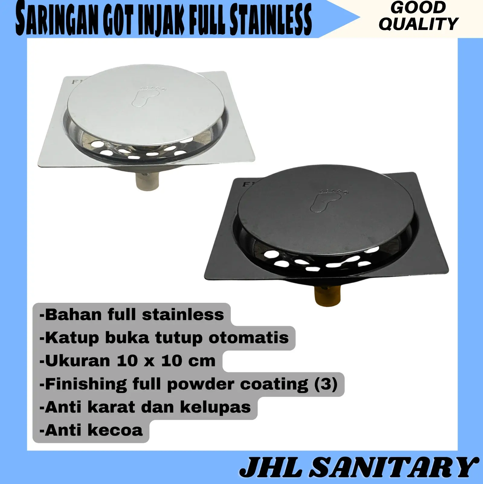 Saringan Got Model Injak Kaki Stainless Anti Karat Bau Dan Kecoa Warna Hitam Chrome