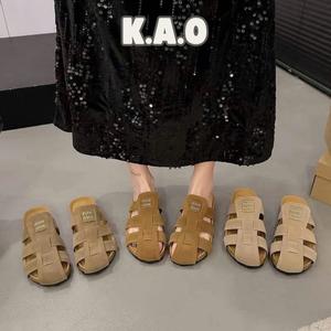 Dép rọ nữ tag min, sục nữ da lộn la mã mùa hè hot nhất y2k - K.A.O