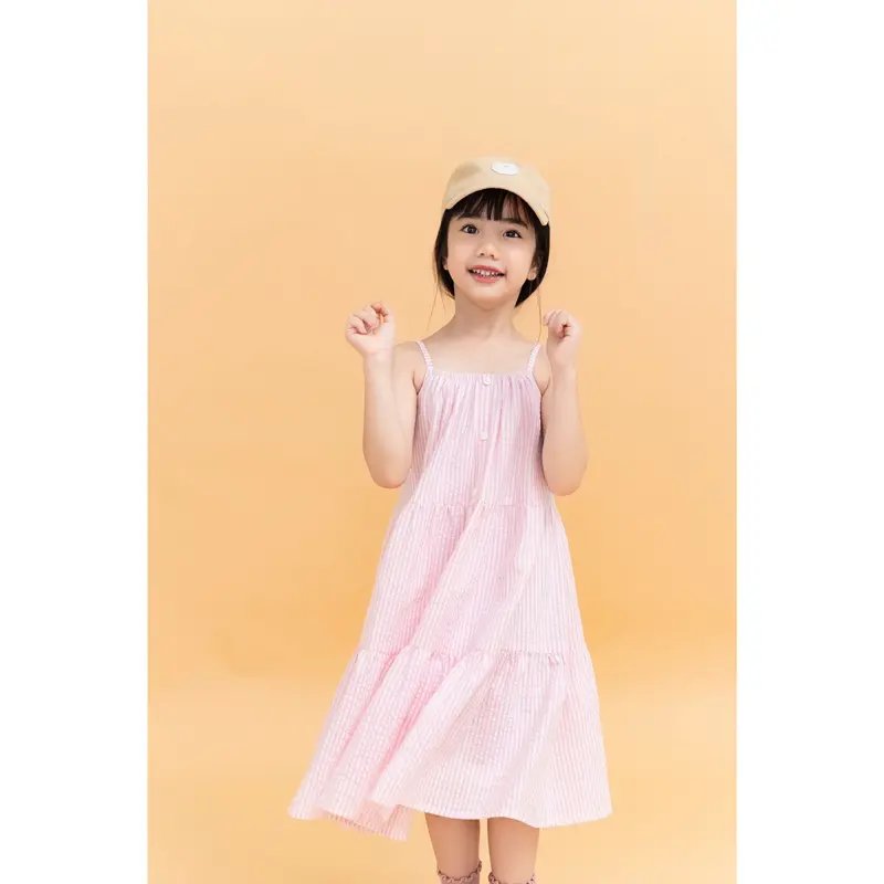 LEAH - Lillian dress - Đầm thiết kế LEAH hai dây xoè 3 tầng rút nhúm thô kẻ cotton cho bé từ 3,4,5,6,7,8,9,10 tuổi 2