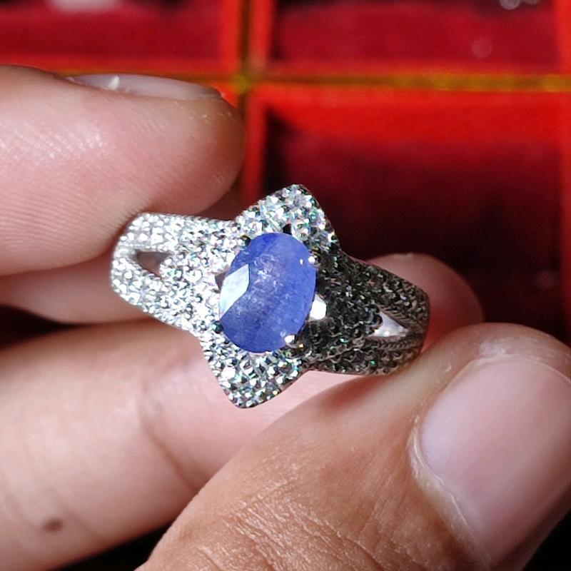 Natural Blue Safire Ring Perak 925 0