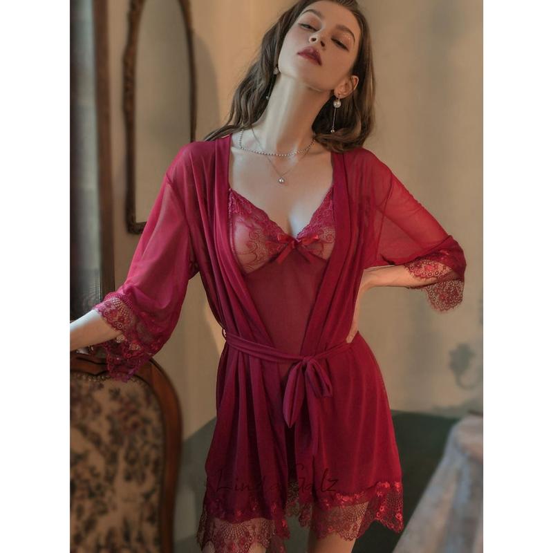 LindaGalz ZURY Pakaian Tidur Wanita 2001 Kimono Lingerie set 4 in 1 1