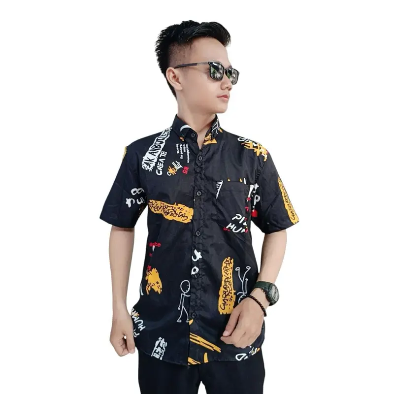 kemeja motif pria terbaru rumus hitam putih fashion kekinian Dewasa Distro Katun Panjang 2
