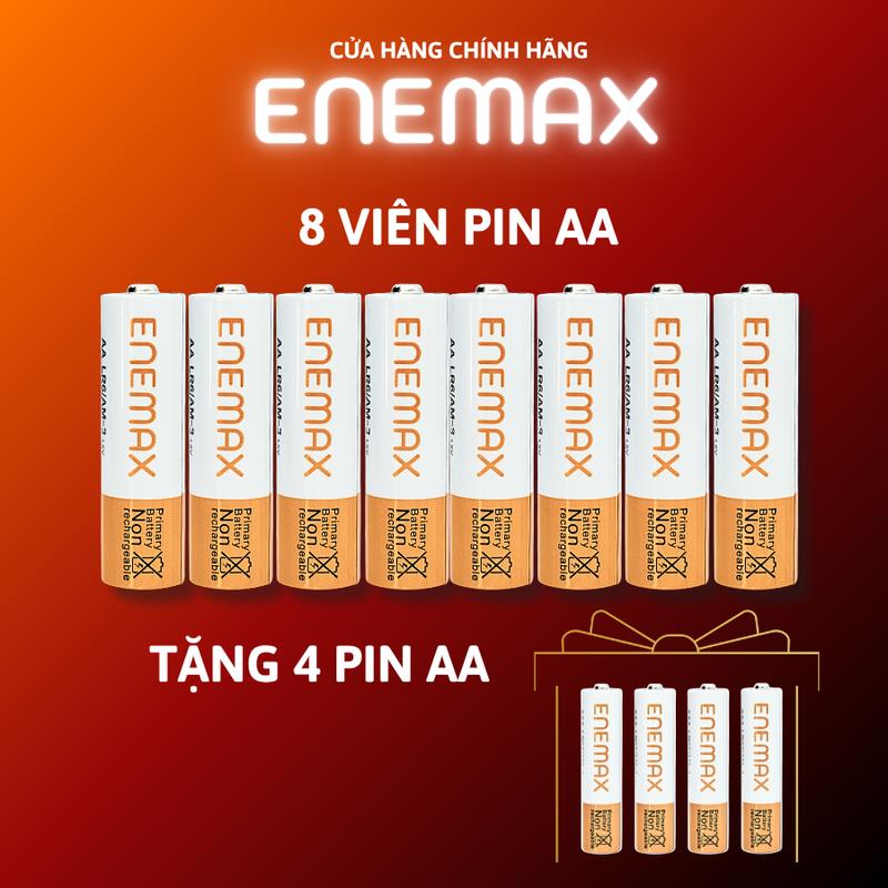    TẶNG 4 PIN AAA  ENEMAX Combo 8 Viên Pin AA 1.5V Kiềm Alkaline Không Sạc Lại Thời Gian Sử Dụng Gấp 6 Lần Pin Thường Cho Mic Karaoke Điều Khiển Remote Đồ Chơi 