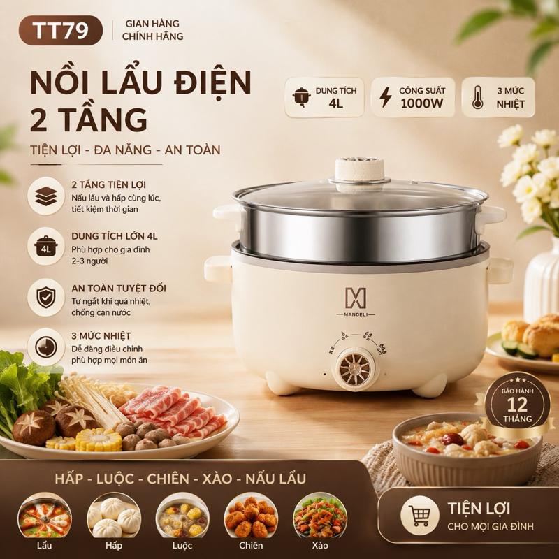 Nồi Lẩu Điện Mini Mandeli 28cm Dung Tích 4L