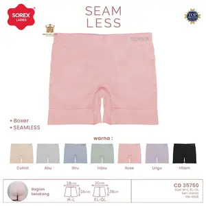 CD Sorex 35750 (3pcs, 6pcs 12pcs) Celana Dalam Seamless Boxer Wanita Nyaman Lembut Spandex Dewasa Katun