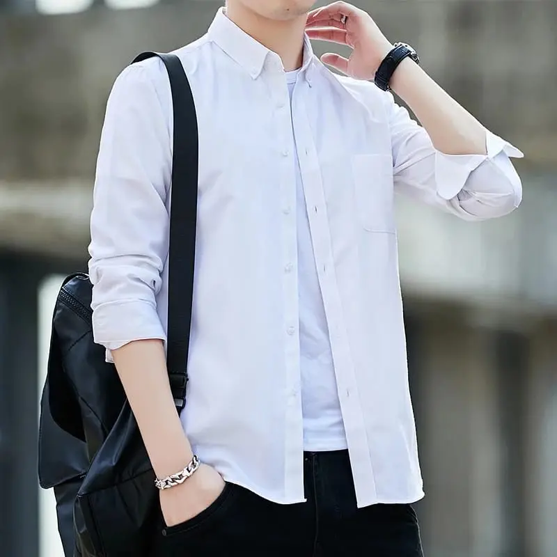Baju Kemeja Polos Pria Lengan Panjang Jumbo Slimfit Casual Premium Distro Atasan Hem Cowok Laki Hitam Putih Formal Katun Kantor Kerja Kerja Kerah