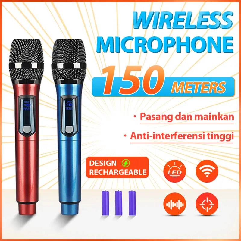 【COD】Mic Karaoke Microphone Profesional Wireless Double Mic Karaoake Tanpa Kabel Microphone karaoke with Receiver System Murah Mic Karaoke Genggam 0
