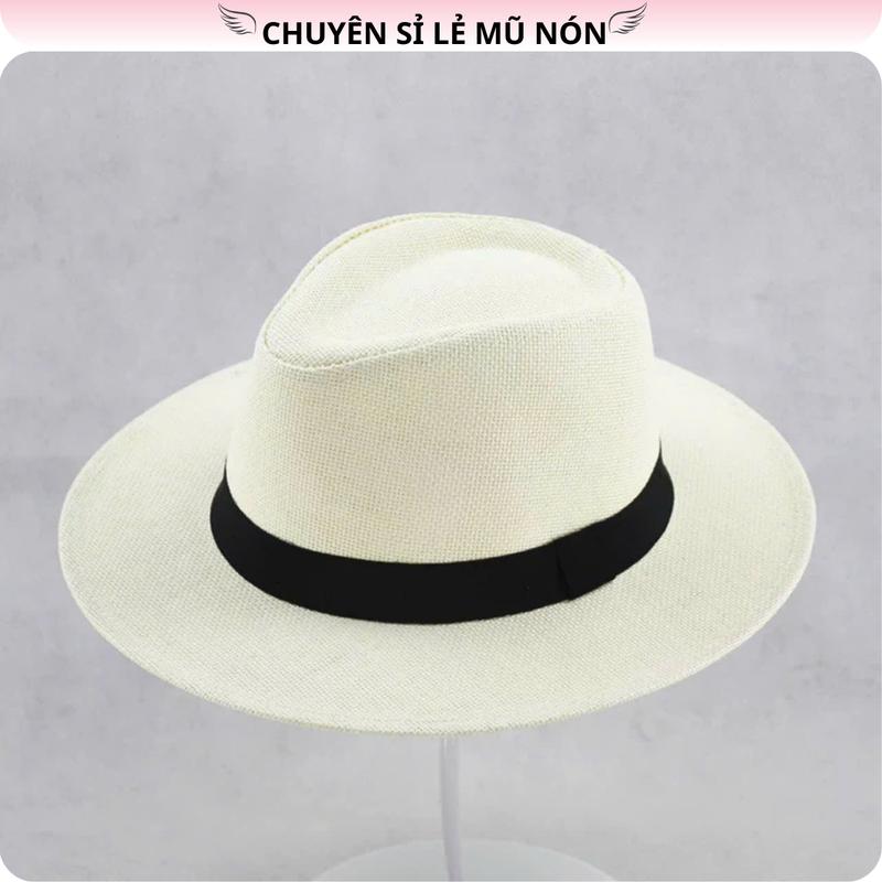 Mũ phớt cói rộng vành, nón cói rộng vành đi biển, đi du lịch, phong cách cổ điển thanh lịch dành cho nam nữ Hat Voi Cap Women