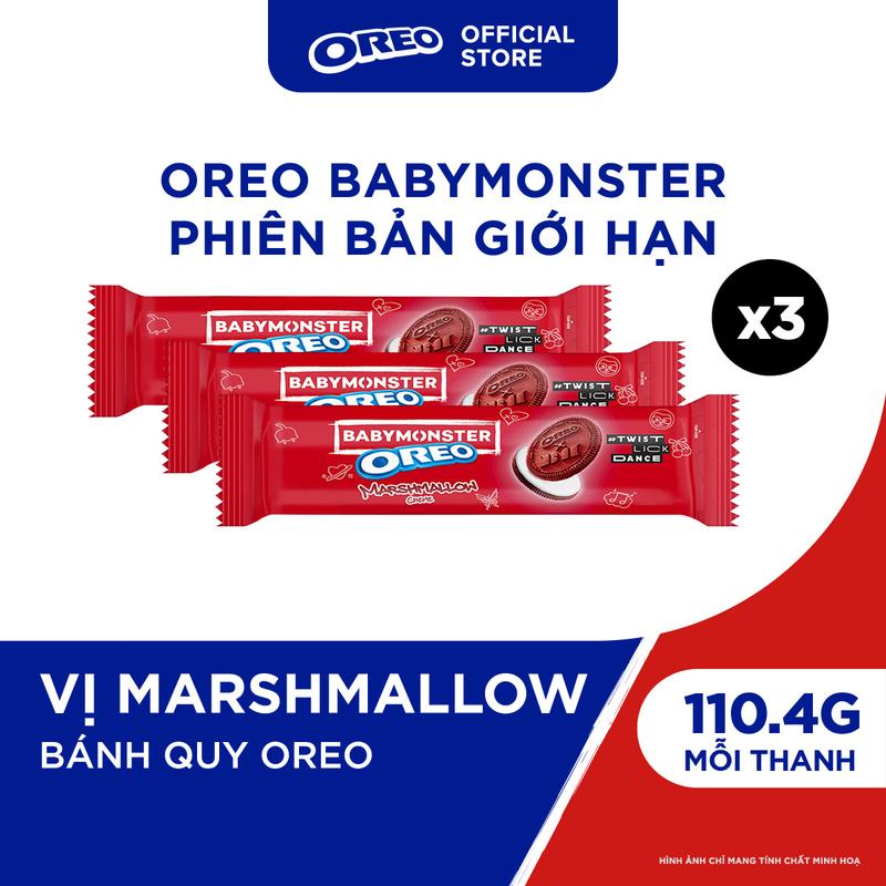 OREO BABYMONSTER Bánh Quy Đỏ Kem Vị Marshmallow 110.4g (Combo 3)