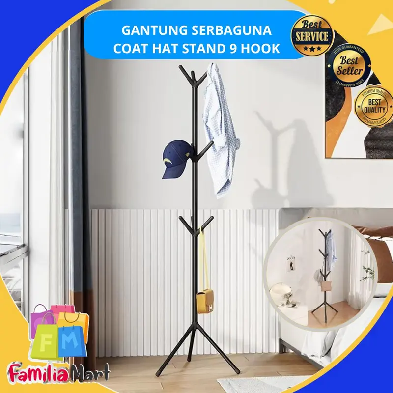 STAND HANGER GANTUNGAN BAJU 9 HOOK TIANG BERDIRI / STAND HANGER SERBAGUNA GANTUNGAN TAS TOPI BAJU PAKAIAN 0