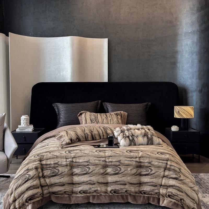 Bộ VỎ CHĂN GA GỐI nỉ lông hồ ly cao cấp mới kẻ sóng 4 món: 1 vỏ chăn có khoá kéo 1 ga giường trơn 2 vỏ gối nằm