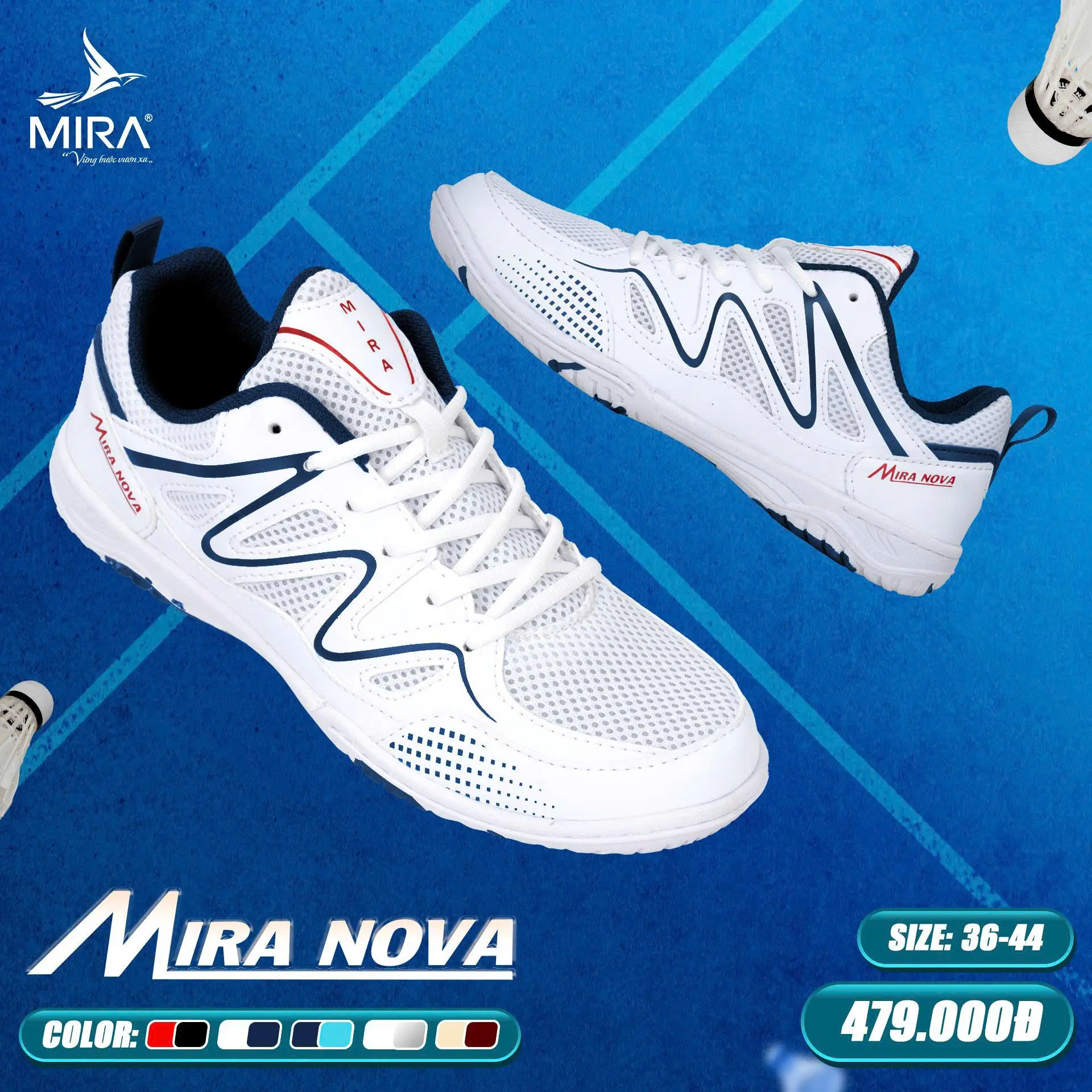 Mira Nova _Trắng Navy + Combo Quà