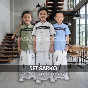 Masmase Moeslem Set Sarko Sarung Dan Baju Koko Anak Motif Mirror Lengan Pendek Edisi Terbaru Kombinasi Warna