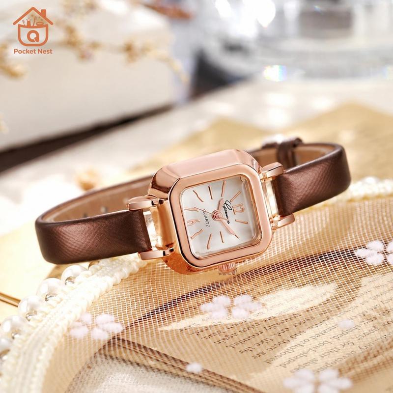 Đồng Hồ Nữ Mặt Vuông Nhỏ Gọn Phong Cách Retro Hàn Quốc, Thiết Kế Tối Giản Thanh Lịch, Đồng Hồ Nữ Sinh Viên Thời Trang INS