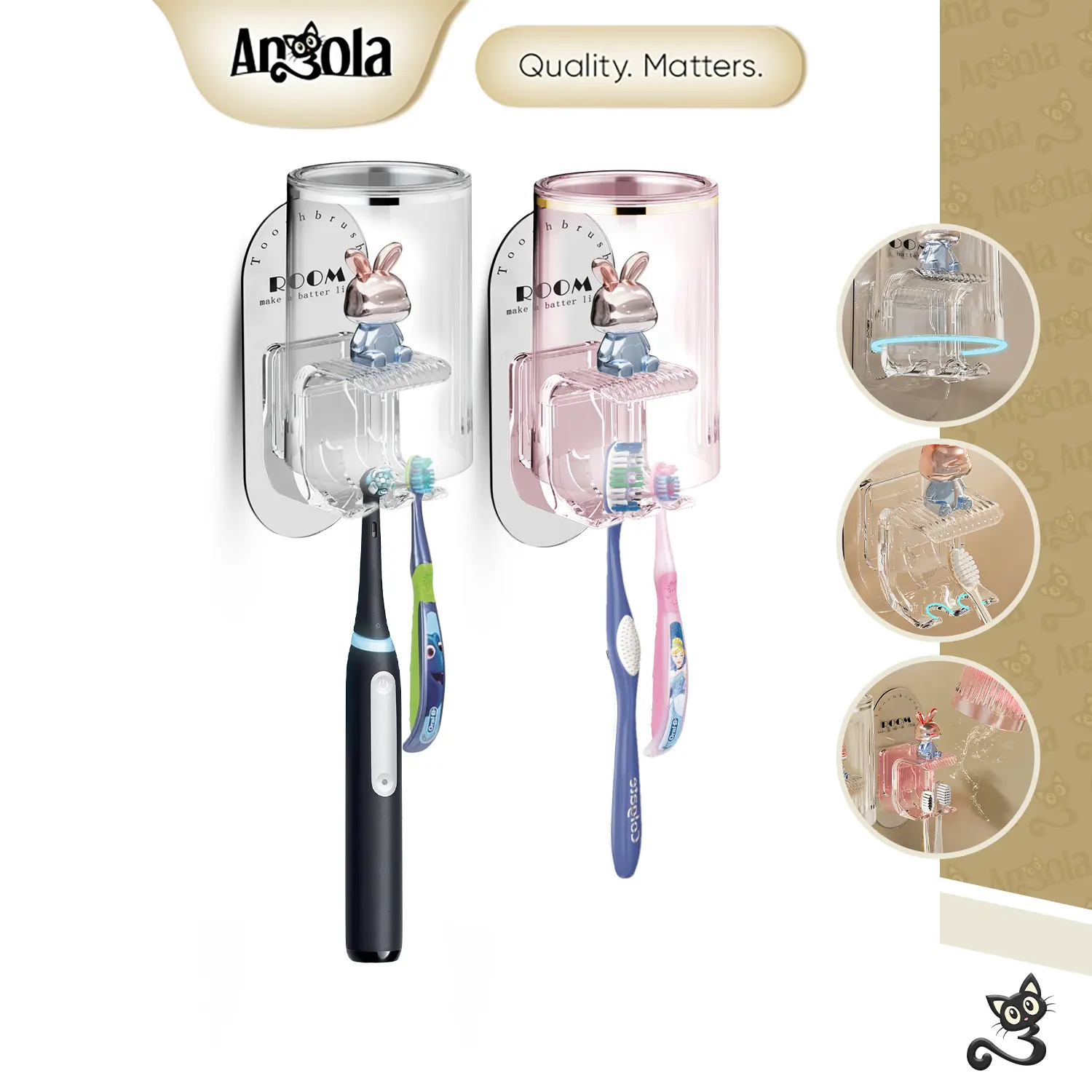 ANGOLA Rak Sikat Gigi Gelas Kumur Tempel Gantung D27 Tooth Brush Holder / Wadah Gosok Gigi Praktis