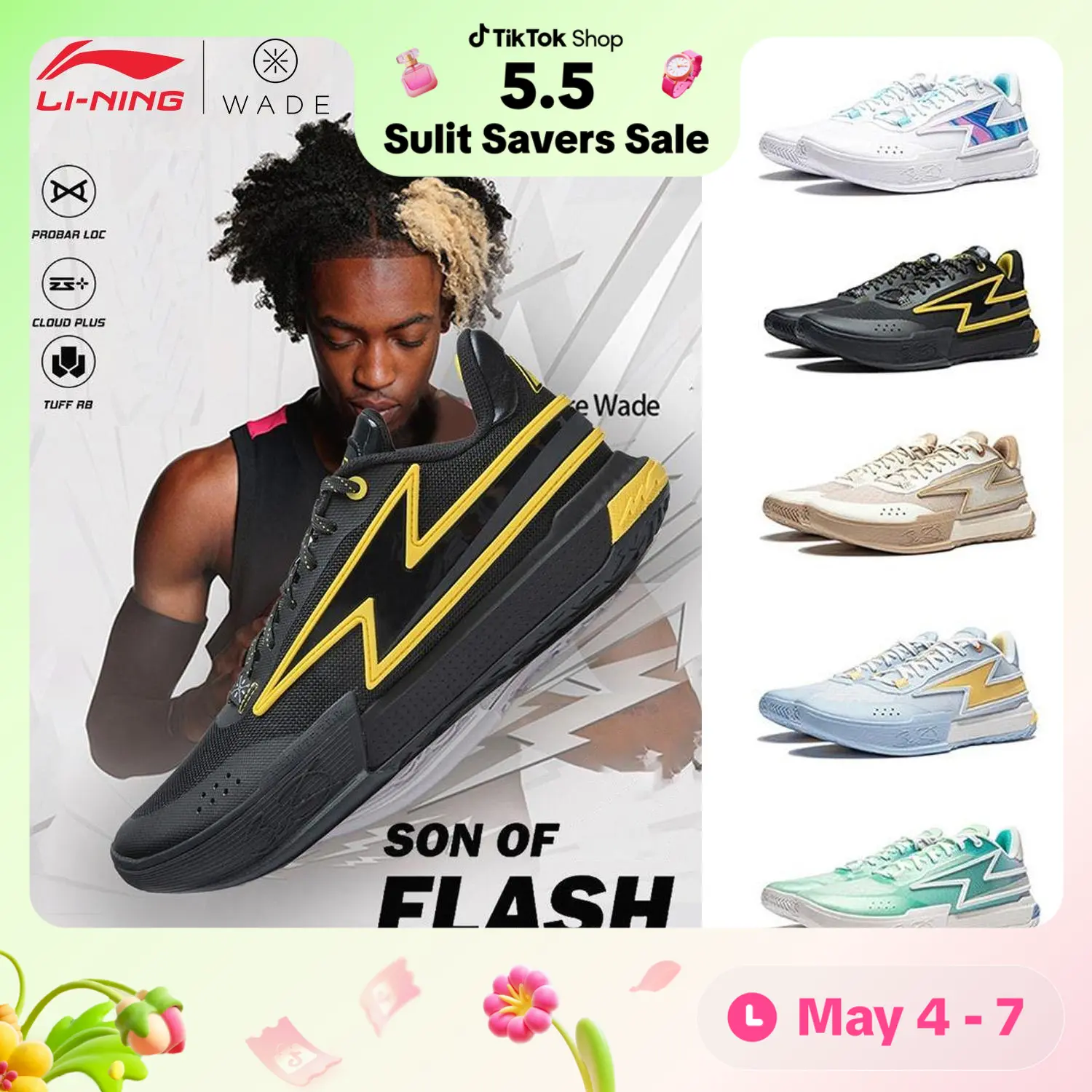 LI-NING Wade Son Of Flash 2 Basketball Shoes Anti-Slip Pro Shock Absorption Sneakers Men Sports Shoes ABPU027