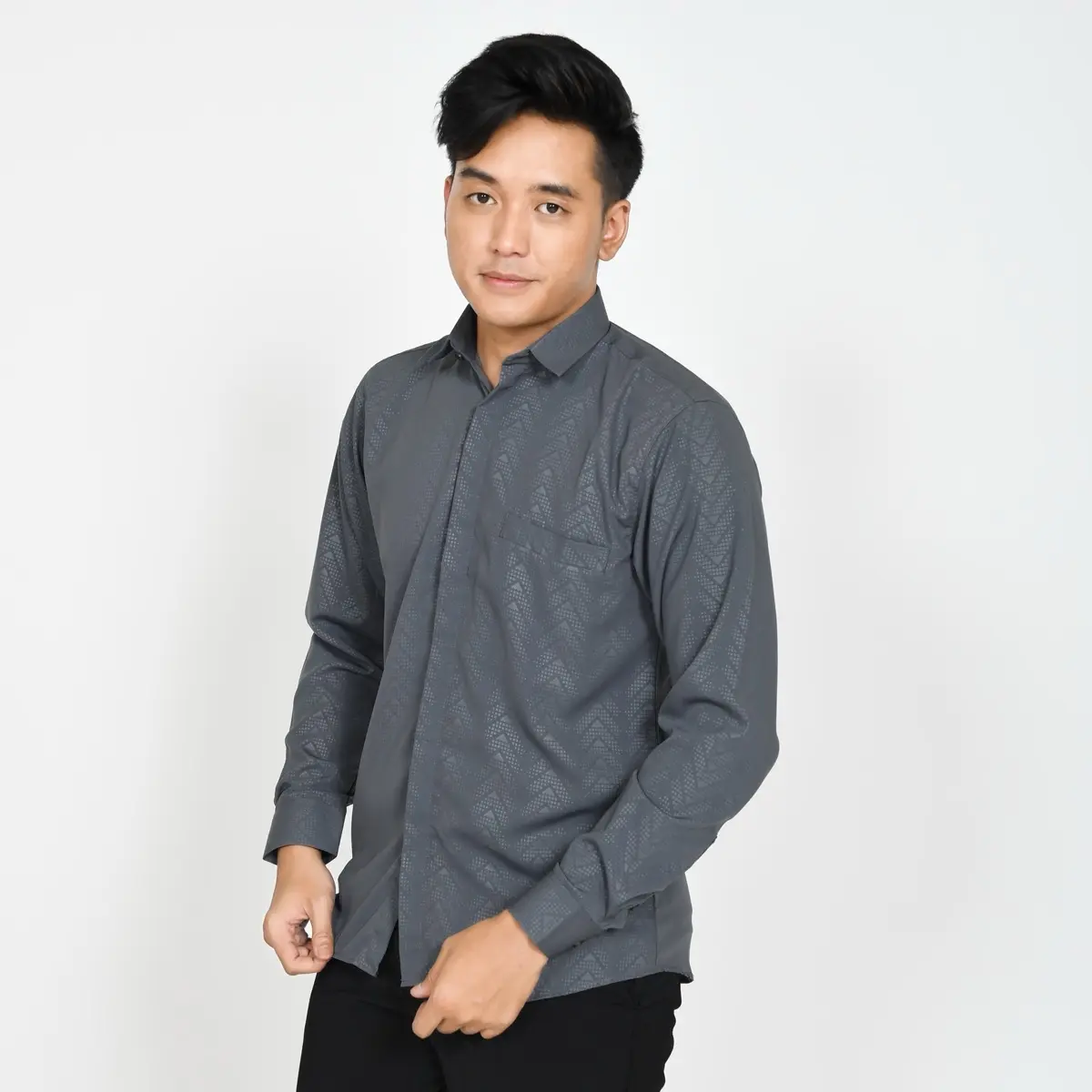 HM - Kemeja Zafar -  Baju lebaran 2025 pria atasan dewasa Kerah premium Lengan panjang sultan Muslim style elegan  Formal mewah terbaru Katun Embos Simple Motif minimalis Nyaman kekinian Hitam Slimfit Batik Koko bajukoko pria