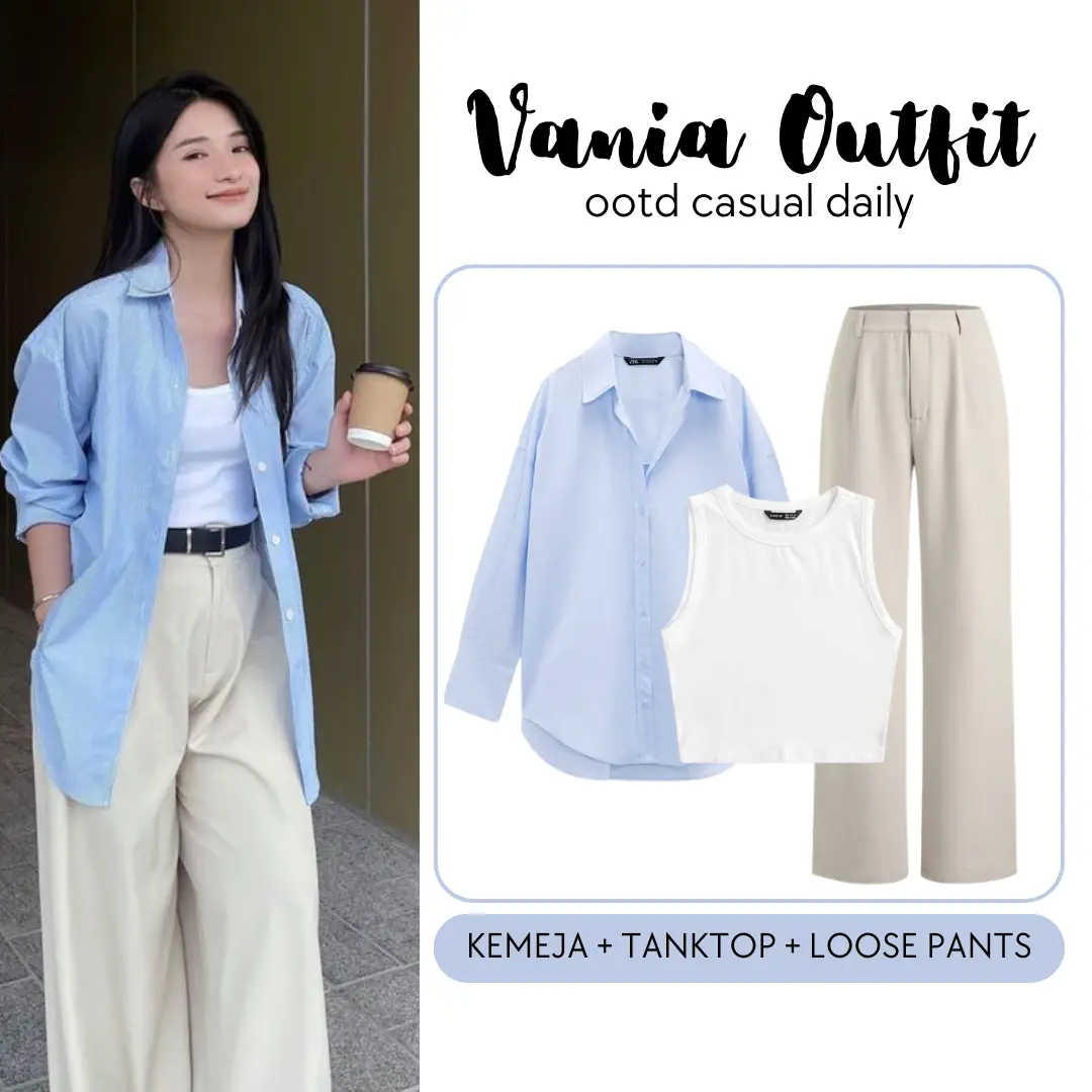 One Set 3 In 1 Korean Style Kekinian Terbaru (Kemeja Oversize + Tank Top + Loose Pants) SS49