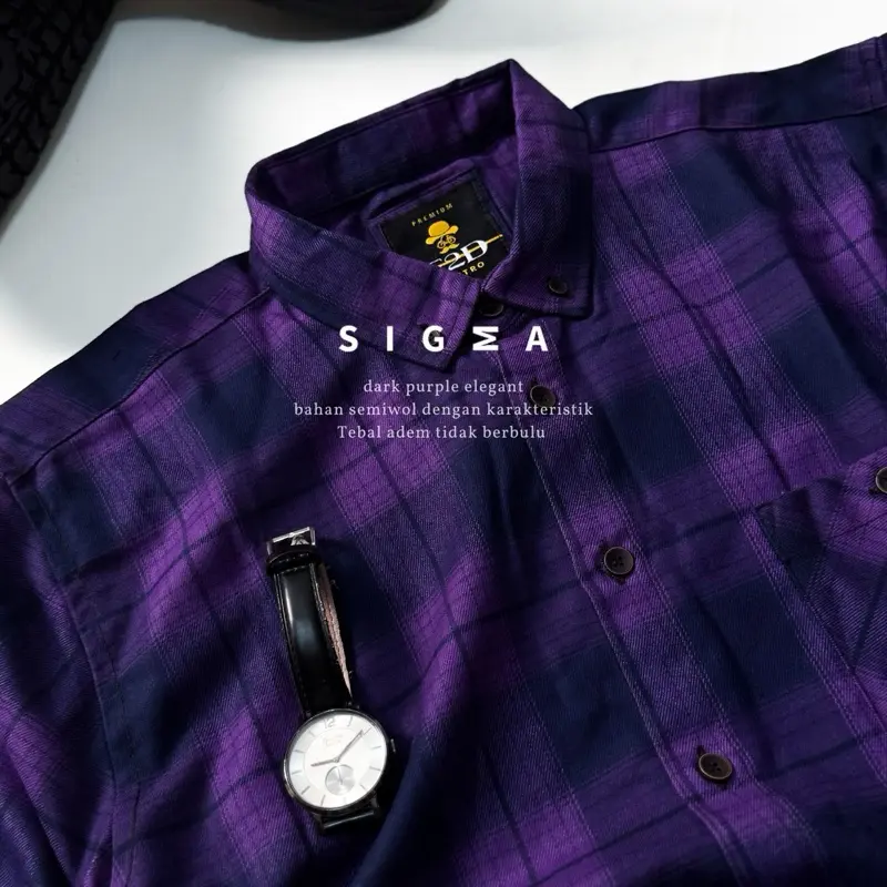 Kemeja flanel semi wool premium F2D lengan panjang unisex kemeja pria dan wanita motif kotak 103 0