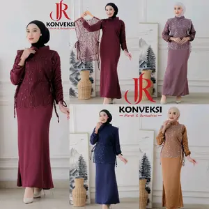 Viola Dress Kondangan Satin Silk Kombinasi Brokat Tile Bisa Dilepas Pasang - Gamis Muslim Pesta Two In One - Outer Vest Brokat Tile Tali Samping