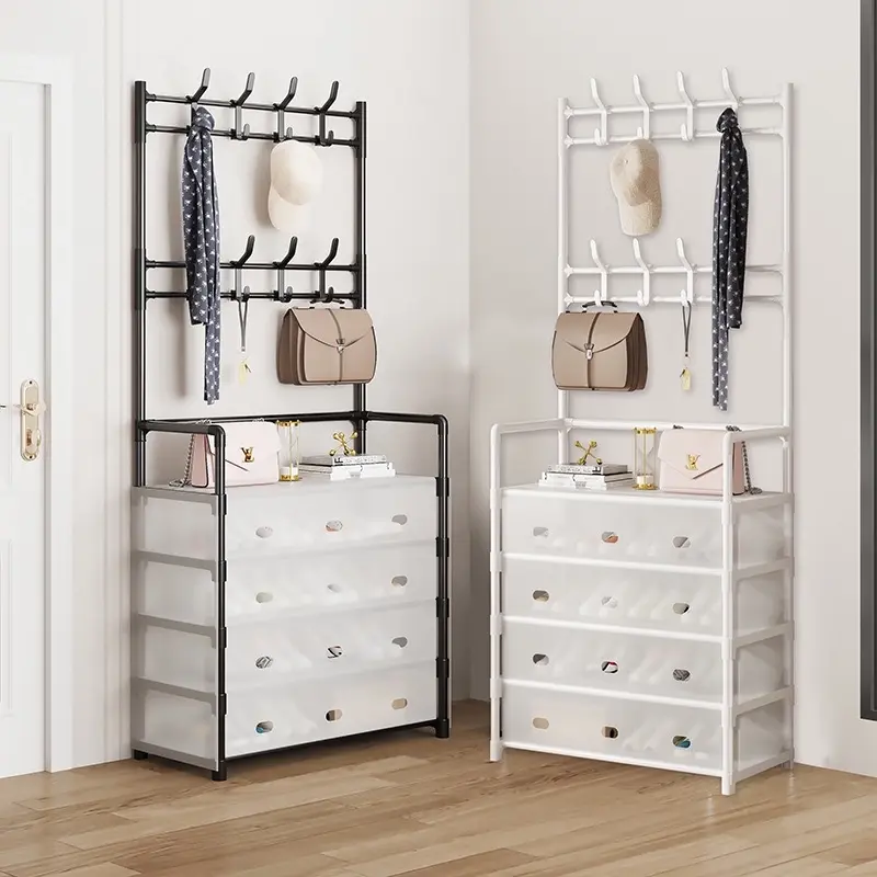 Kệ để giày dép 5 tầng có nắp đậy chống bụi đa năng SIZE LỚN kèm 8 móc treo đồ - Giá để giày dép 5 tầng có màn chắn bụi