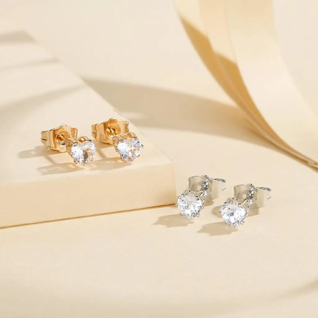 TX153 Anting Tusuk Titanium Mewah Love Heart Berlian Anti Karat Aksesoris Fashion Wanita
