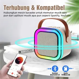 Speaker mini portabel 2 buah dengan mikrofon, speaker bluetooth K12, set speaker karaoke bluetooth, speaker karaoke stereo 3D dengan mikrofon mini, pemutar MP3, set lengkap
