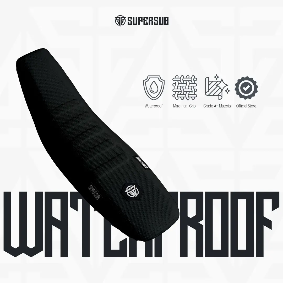 SARUNG JOK PREMIUM HITAM SUPERSUB WATERPROOF ANTI REMBES ANTI AIR TRAIL SUPERMOTO ENDURO TRABAS UNIVERSAL UNTUK KLX DTRACKER CRF WR KTM YZ HUSQ COVER SEAT