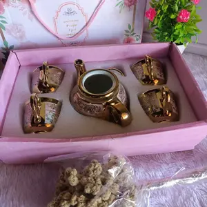 SUNFILI Cangkir Teko Keramik Set 4 Cups 1 Pot European Style - B140 Cangkir Hampers souvenir Pernikahan Hampers Lebaran Kado Ulang Tahun Buah Teh Tea Gelas