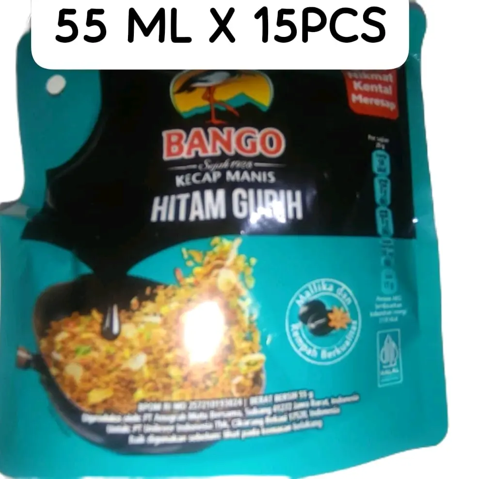 bango hitam gurih   55ml gram(di jual per 15 pcs)exp juli 2025
