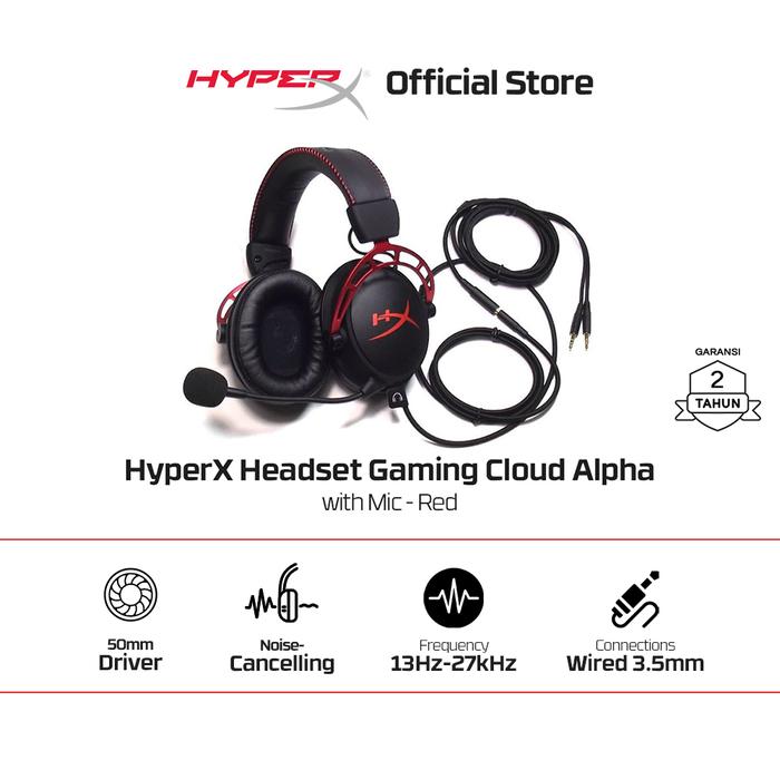 Gambar HyperX Headset Gaming Cloud Alpha Wired - Black-Red Noise Cancelling Leather Stereo Bass Android iOS Led RGB Microphone dari HyperX Indonesia Kota Administrasi Jakarta Utara Tokopedia