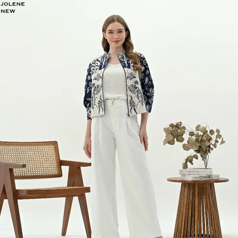 GIRLY Jolene Jaket Batik MODERN Wanita Jacket Wanita Outer Rompi Wanita Jumbo Luaran Bomber Batik  MODERN Couple Seragam Set Burung Hong Navy