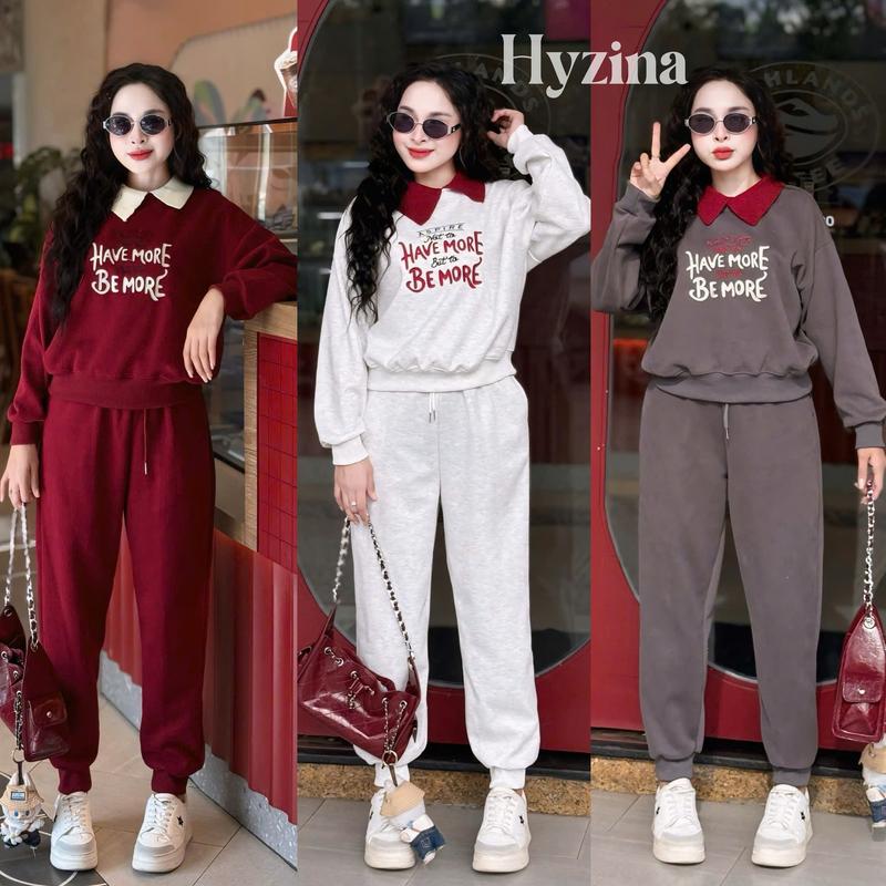 (From Vừa) Set Bộ Quần Áo , Hoạ Tiết Chữ Have More Cổ Len  Cho Nữ, Chất Liệu Nỉ 2 Da, Set Đồ Nữ Đẹp, Bộ Nỉ Thu Đông Nữ, Set Đồ Nữ Mùa Đông