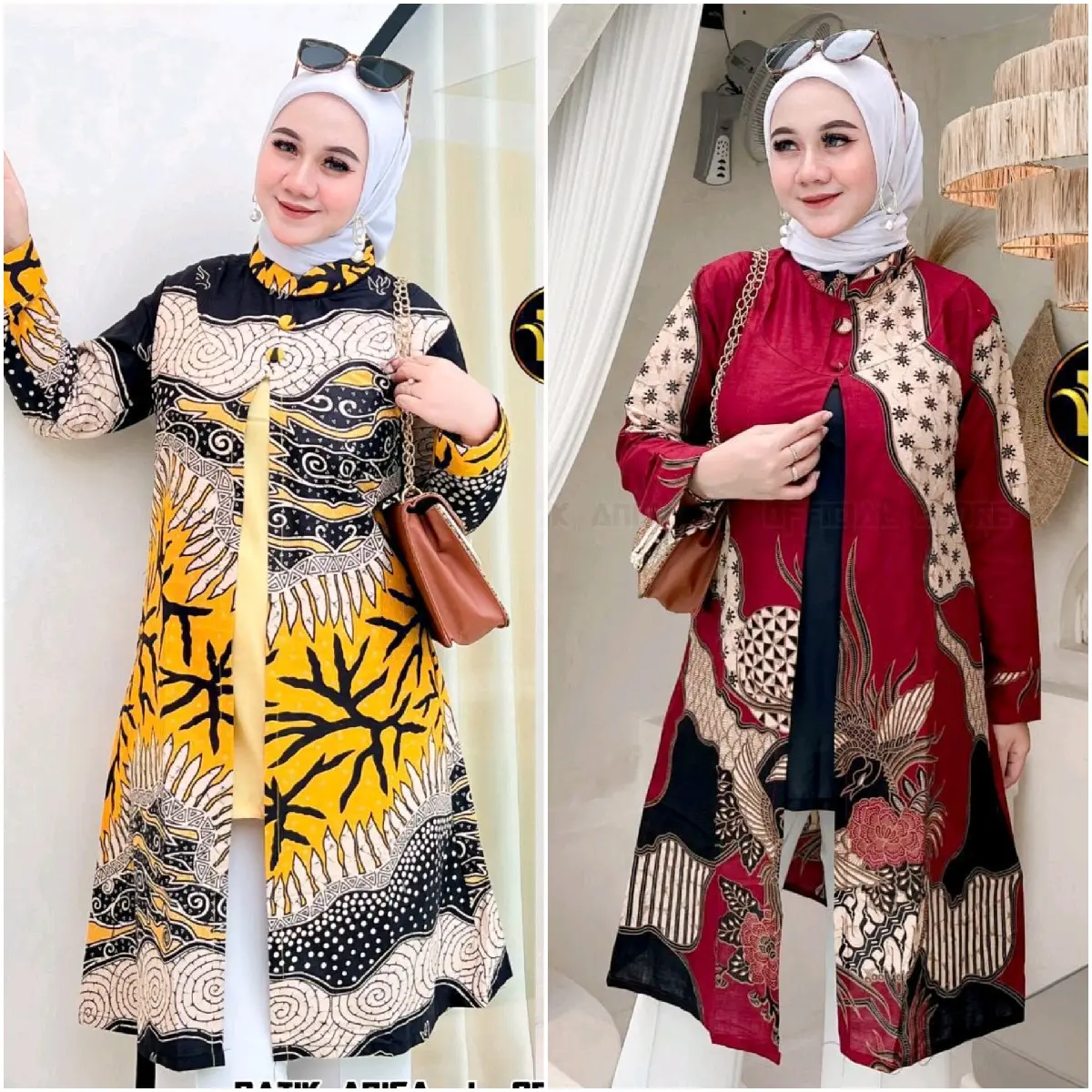 Tunik Muslim Batik Sabiyan Modern - Tunik Batik Sultan - Bahan Katun Mix Mosscrepe - Baju Batik Tunik Wanita Lengan Panjang - Kerah Shanghai oversize