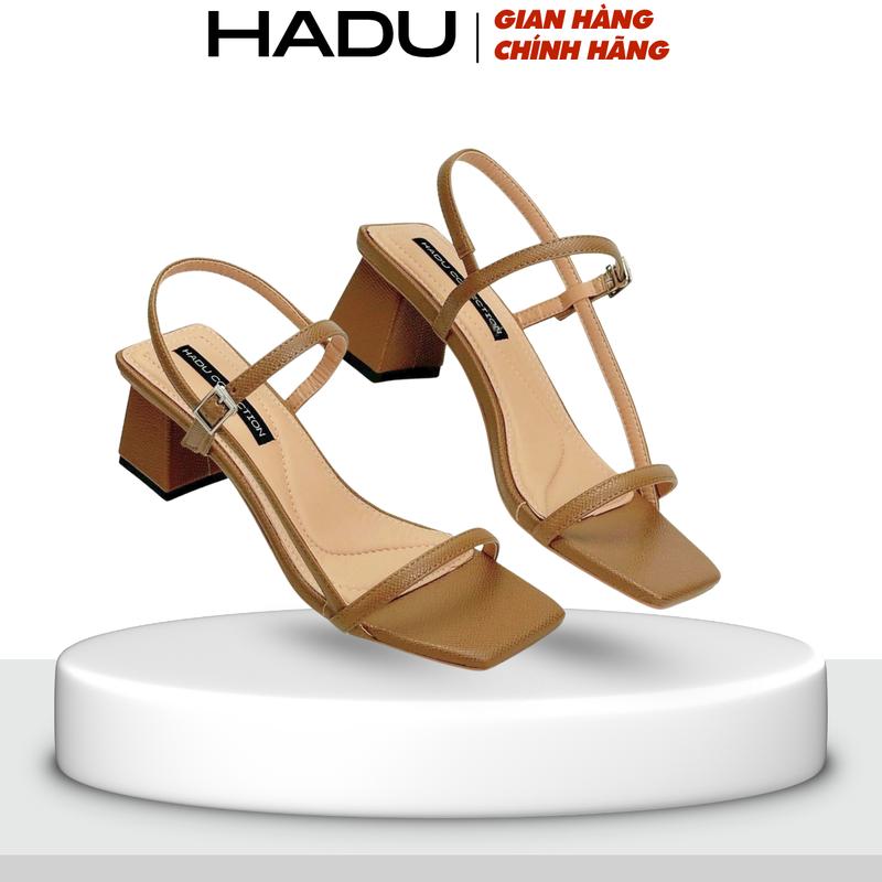 Giày Sandal Gót Vuông 5P Quai Ngang HADU M5120 Chất Da PU Vân Cao Cấp Đế TPR Chống Trượt BH 12T