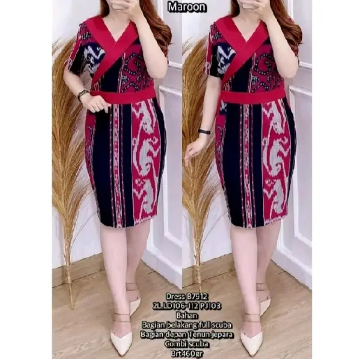 BAJU TENUN DRES KOREA FASHION+BAJUTENUNJEPARA+KAINBLANGKET Wanita Gaun Kondangan Pesta Formal