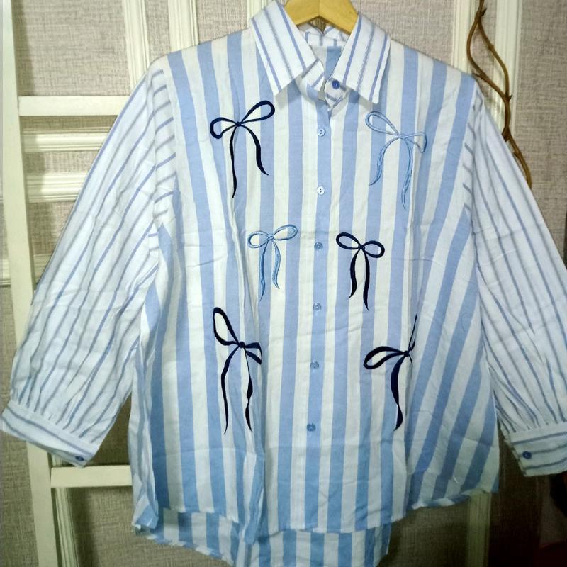 Kemeja Pita Bordir Ice Blue LD 120 - Baju Wanita Casual - Atasan, Katun, Kancing, Panjang, Oversize 4