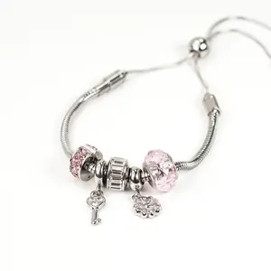 Charm Bracelet — Titanium Steel Gelang Bandul Silver Custom Fashion Wanita Anti Karat Kusukagaya