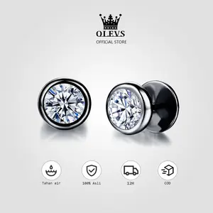 OLEVS  anting cowok keren,tindik telinga pria,anting barbel,piercing telinga cowok,anting berlian,gaya korea,anting tindik roda permata zircon earing stainless steel gaya korea Earrings