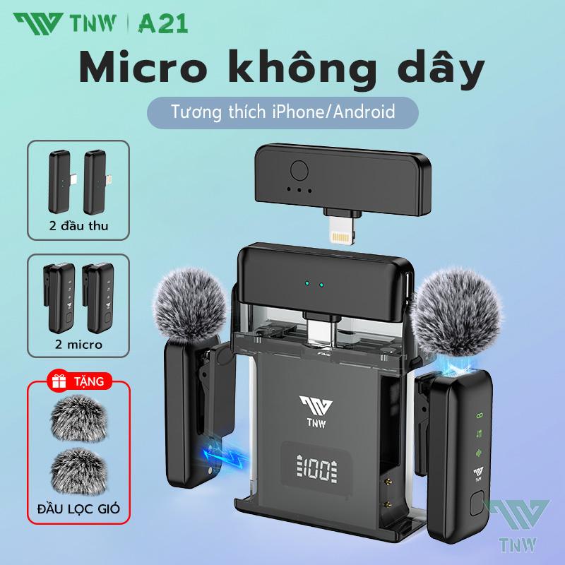 TNW A21 Micro thu âm không dây Mic Mini Di Động Phỏng Vấn Trực Tiếp Ghi Ve Áo Micro Cắm Và Chạy Có Hộp Sạc