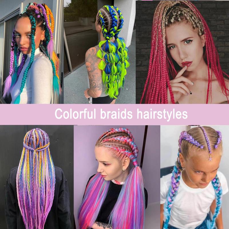 Colored Braiding Hair 24.5 Inch Colorful Braiding Hair for Braids Synthetic Colored Hair Extensions 7