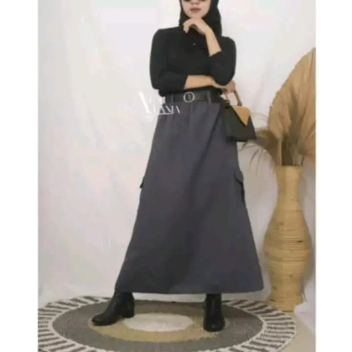 Rok Cargo Panjang Jumbo Korean Style Karet Nyaman Melar 5