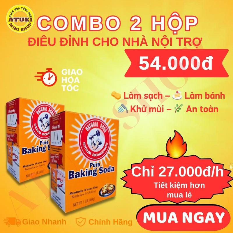  Combo 2 Hộp Sodium Bicarbonate Baking Soda 454g – Muối Nở Làm Bánh – Khử Mùi – Vệ Sinh Đa Năng 