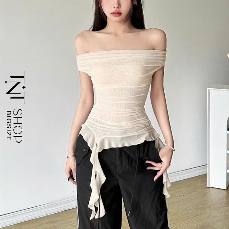 ÁO TRỄ VAI BIGSIZE VẠT NHỌN TUA RUA BÈO  [TNT SHOP BIGSIZE 60KG 90KG] Nữ Women Jacket Top