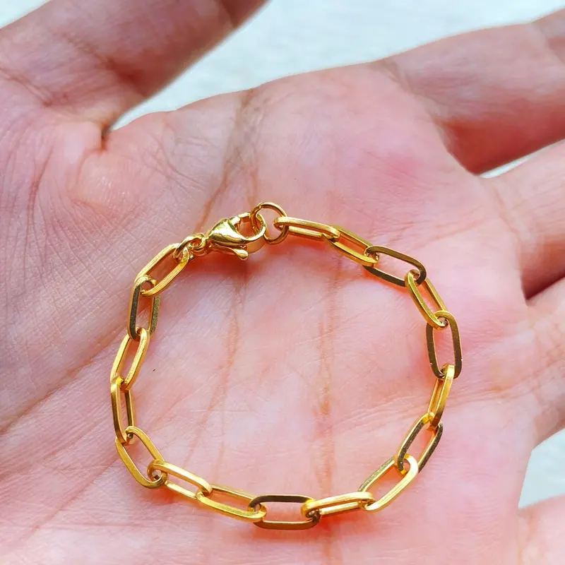 Gelang tangan wanita titanium rantai paper clip Aksesoris Gold Silver 3