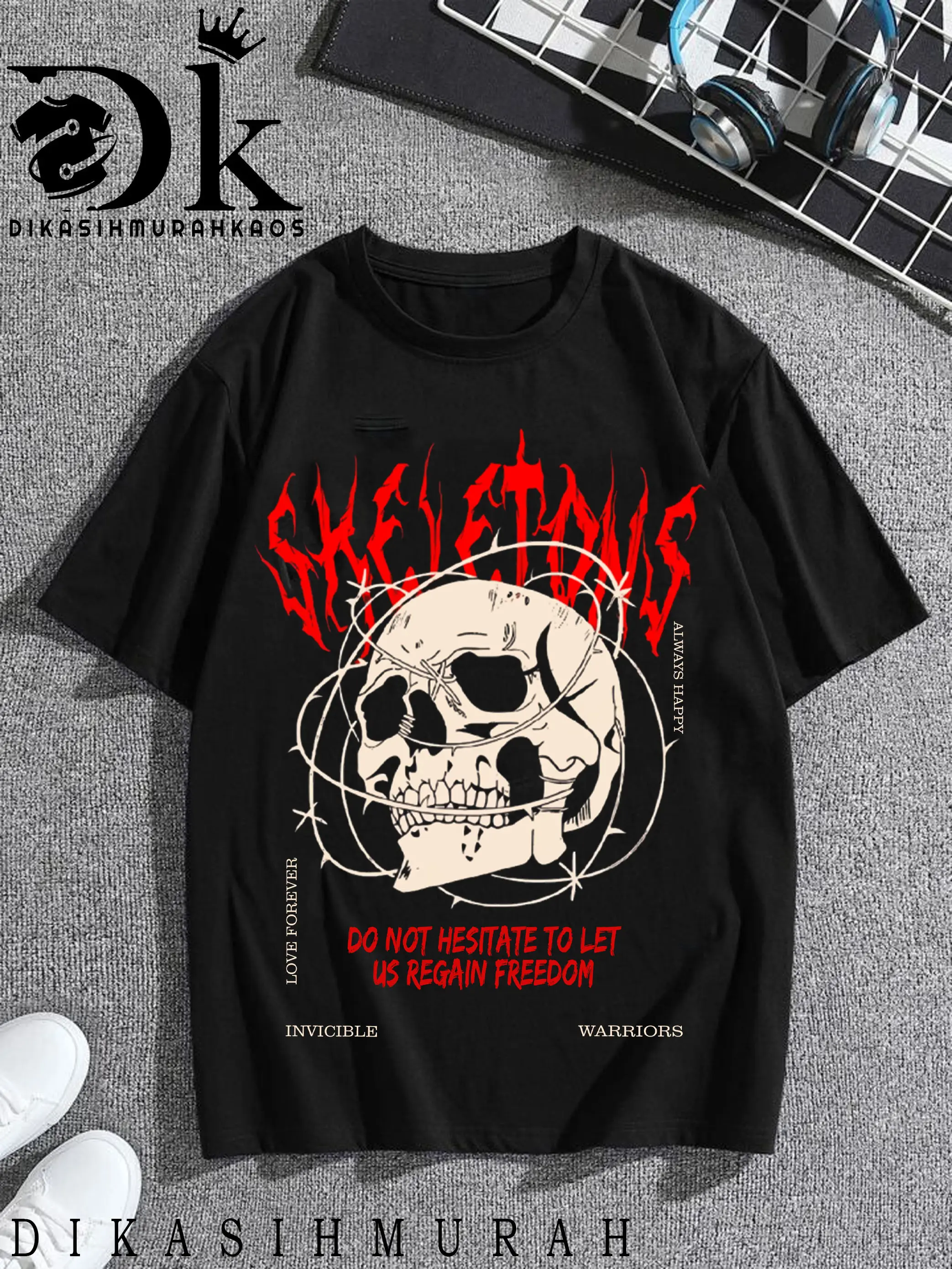 DIKASIHMURAH KAOS - T-Shirt gambar KAOS SKELETONS IIKaos gambar FF - DTF - Catton Combed 30s - Pria Dewasa - Unisex - Satuan/Lusinan - Bisa request foto dan nama - COD baju skena cowok