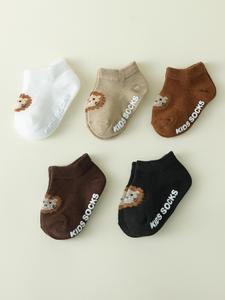 Calcetines para bebé con león de dibujos animados lindo, suaves y cómodos con agarre antideslizante, 5 pares de calcetines para caminar para bebés, perfectos para que los niños pequeños aprendan a caminar.