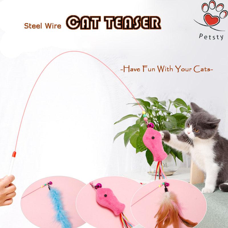 Cat Teaser / Cat Stick / Cat Toy Pink Fish Stick Cats' Favourite / Colourful Feather 0